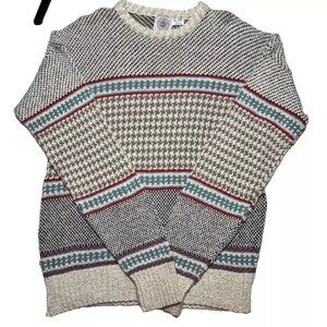 Cape Isle Knitters Mens Sweater Vtg Cotton USA Houndstooth Chunky Flaw* Large